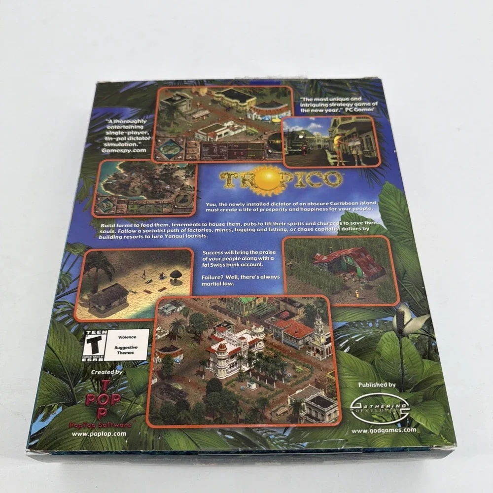Tropico (PC, 2001) Box And Game Top pop Take two Athering Sim